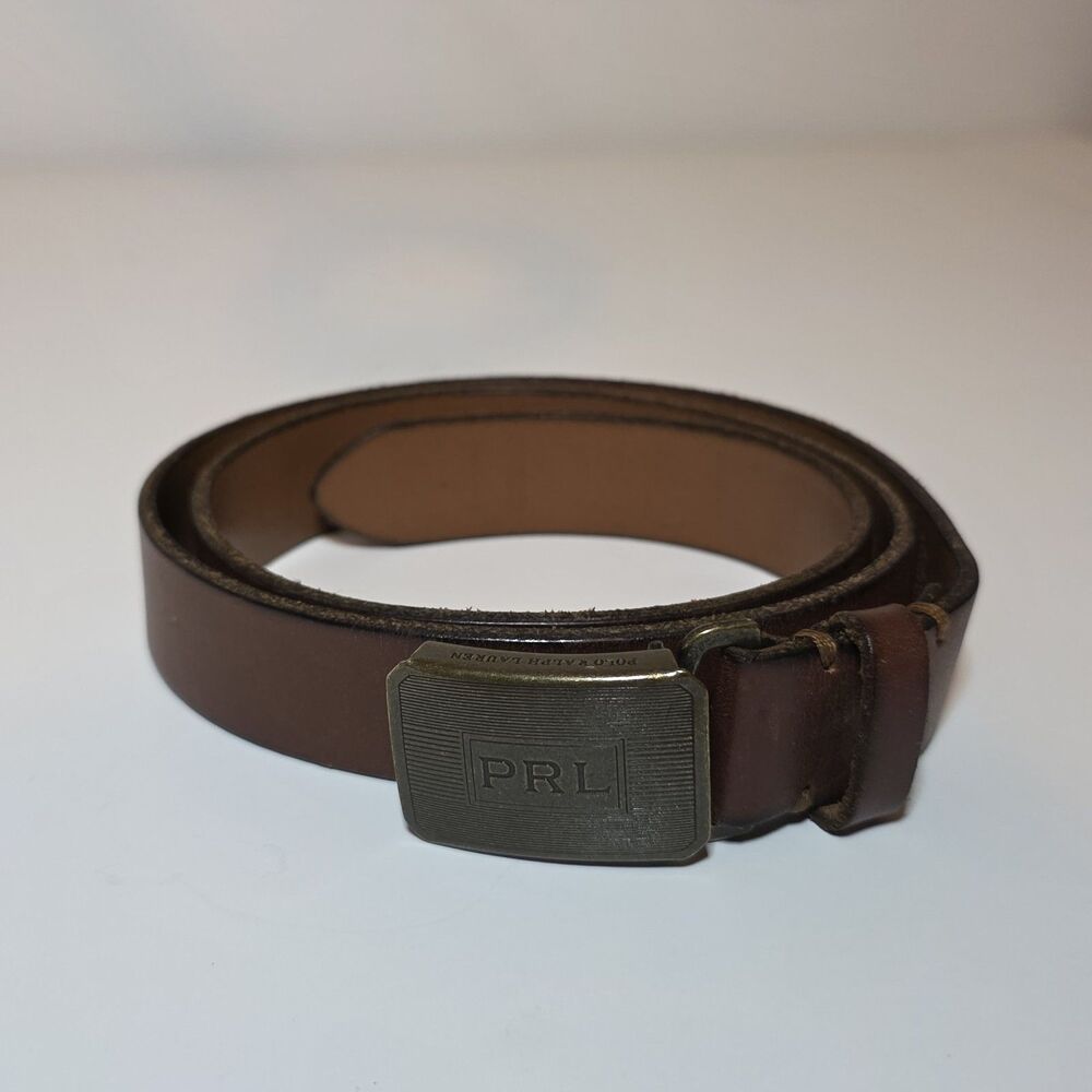 Polo Ralph Lauren Engine Turn Leather Belt PRL Plaque Buckle 32/80 Old Money